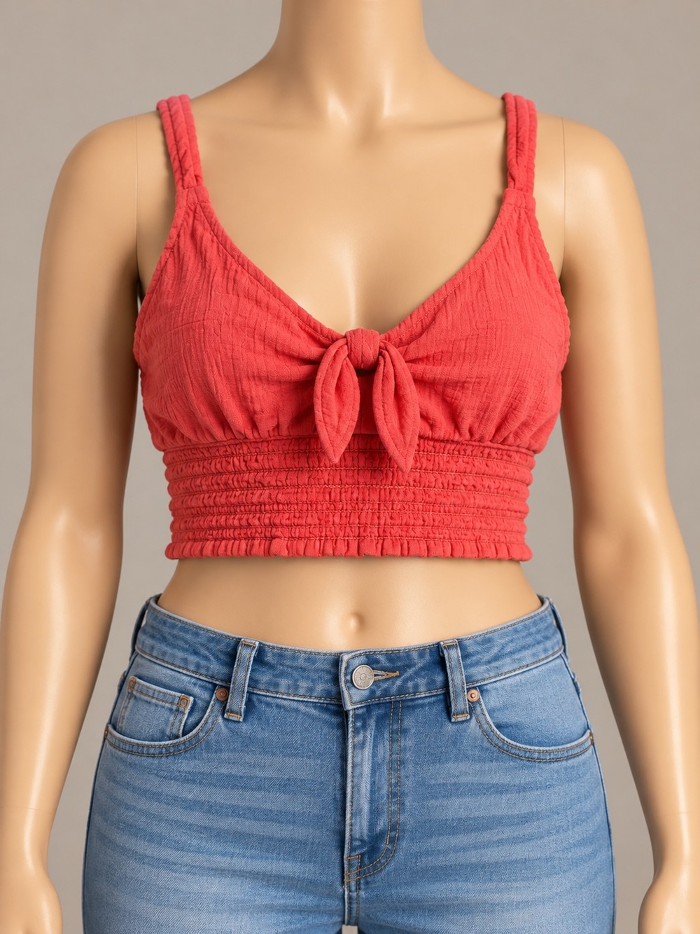 Abercrombie & Fitch Coral Red Tie Front Cropped Tank XXS